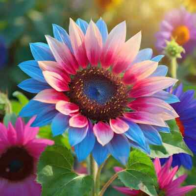 Twin-Blossom Sunflower Seeds - Blue Over Pink (50 Seeds) Helianthus annuus